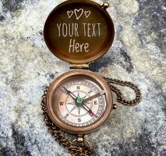 Brass Pocket Compass with Quote and Leather Case